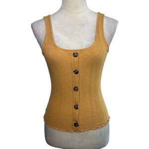 Aeropostale Seriously Soft Mustard Yellow Ribbed Button Front Tank Top Small